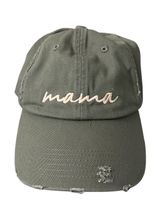 Boutique Olive Green Mama Embroidered Distressed Vintage Baseball Cap Hat Photo 0
