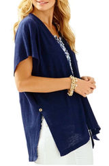 Lilly Pulitzer Linen Cardigan Sweater XXS XS True Navy Myra Open Front Drape Photo 0