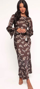 NWT Petal & Pup Floral Maxi Dress Long Sleeve Brown Size 4 Minimalist Fall Glam Photo 0