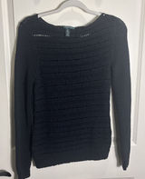 Lauren‎ Ralph Lauren Sweater Medium Cotton Blend Knit Crochet Open Weave Black Photo 0
