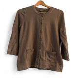 Eddie Bauer Women’s L Brown Knit Cotton Nylon Button-Up 3/4 Sleeve Cardigan Photo 0