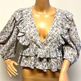 Olivaceous Ruffle Tiered Cropped Top with 3/4 length sleeves Photo 0