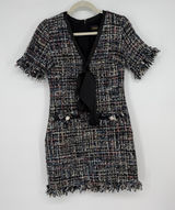 Alexia Admor Tweed Dress, Fringe Trim, Bow Front, Short‎ Sleeve, Size 2 Photo 0