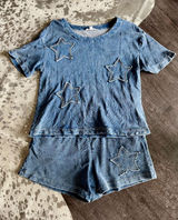 Jane + Delancey Denim-Look Star Patch Lounge Set Medium M Photo 0