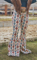 Rock & Roll Denim Aztec Print Bargain Button Bell Bottom Jeans Size 32x32 Photo 0