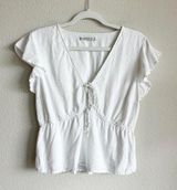 Linen Blend Top Size Medium Ruffle Sleeve White Size Medium Photo 0