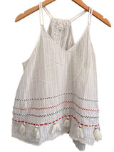 Lou & Grey Tank Top Womens Medium White Cotton Gauze Embroidered Tassel Boho Photo 0