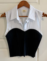Anthropologie Maeve Black and White Sleeveless Blouse with Busier and Collar Photo 0