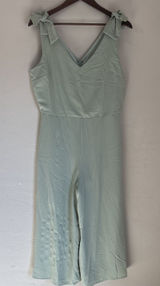 She + Sky Womens Large Sage Green Tie Strap V-Neck Wide Leg Jumpsuit Romper NWT Photo 0