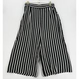 H&M Striped Culotte Pants Women 12 Black White Tan Wide Leg Cropped Pull On Photo 0