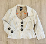 Y2K XOXO Womens Oatmeal Beige 100% Linen Cropped Peplum Blazer Jacket Size S Photo 0