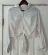 Anthropologie Maeve White Cotton Tie Button Up Shirt Size 2 EUC Photo 0