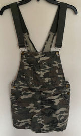 Forever 21 Camo Overall‎ Dress Womens Small Green Camouflage Mini Skirt Pinafore Photo 0