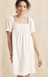 NWT $178 Faherty Organic Cotton Smocked‎ Short Sleeve Ramona Dress White Medium Photo 0