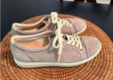 ECCO Soft Womens Leather‎ Lace Up Sneakers gray Taupe Low Top Shoes Photo 0