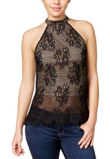 NWT Material Girl Juniors Lined Lace Halter Top 2698408 Black S Photo 0