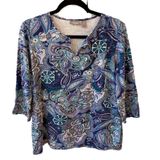 Chico's Size 2 Blue Abstract Floral Paisley Print Blouse Top Shirt Size Large Photo 0