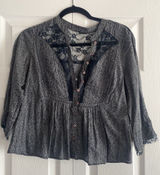 Free People Leopard Lace Babydoll Blouse Womens Size 6 Grey Animal Boho Top Photo 0