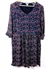 Garnet Hill Micro Floral Print Dress V-Neck Long Sleeve‎ Casual Midi Dress 12 Photo 0