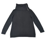 Talbots Womens L Black Sweater Ribbed Knit‎ Asymmetric Zip Funnel Neck Pullover Photo 0