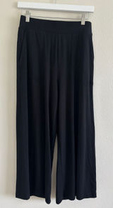 Loft Outlet Womens Black Wide Leg Crop Pants Elastic Waist Travel Lounge Medium Photo 0