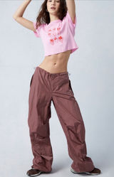 PacSun Mauve Brown Nylon Parachute Pants Wide Leg Streetwear MB7338 Small Photo 0
