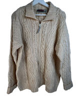 Aran Crafts Size M Full Zip Cardigan Sweater Ireland Fisherman Cable Knit Cream‎ Photo 0