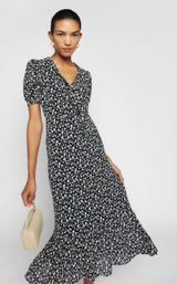 Reformation Reeds Ruffle Floral Georgette Midi Dress Size 0 Black Minimalist Photo 0