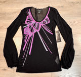 NWT Karen Kane‎ Purple Haze Black Mesh Long Sleeve Embroidered Top Medium M Photo 0