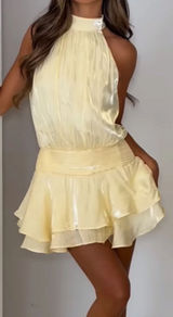 Light yellow halter top dress Photo 0