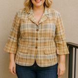 Tommy Hilfiger Cream‎ Plaid Peplum Short Sleeve Jacket Women's Size 24 Photo 0