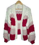Dreamers by Debut Cardigan Sweater Womens‎ XL Pink White Striped Pointelle Knit Photo 0