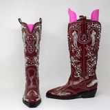 NEW Azalea Wang Maisie Crystal Jewel Rhinestone Western Boots Shoes Red 7 Photo 0