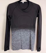Lululemon Swiftly Tech Long Sleeve Crew Black Gray‎ Ombre Thumbhole Shirt Size 6 Photo 0