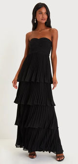 NWT Lulus Seriously Sensational Black Strapless Tiered Maxi Dress Wedding Sz XL Photo 0