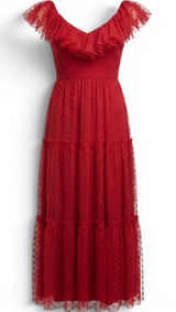 Tuckernuck Maxi Dress Womens S Swiss Dot Red Ruffle Tiered NEW Photo 0