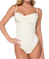 NWT Popilush Off White Corset Cowl Neck Thong Bodysuit Shapewear - Large‎ Photo 0