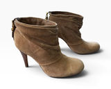 Tory Burch 8.5 Suede Ankle Boots Tan Slouchy Stiletto Gold Buckle Booties Photo 0