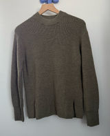 Lululemon 2 Merino Wool Rib Crew Neck Sweater Heather Nomad Taupe Slit Cut Front Photo 0