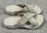 Clarks Arla Wave Slide Sandals Womens 9 Tan Beige Strappy Adjustable Slip On Photo 0