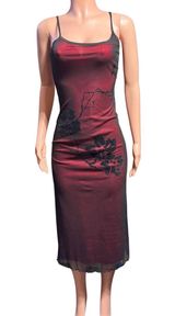 Whistle sleeveless burgundy and black midi mesh overlay and floral print dress M Photo 0