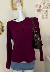 Jones New York Signature Long Sleeve Shirt Size XL Purple Cotton Crewneck Photo 0