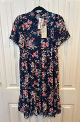 Orange Creek Los Angeles Blue Floral Short Sleeve Midi Dress Small‎ Photo 0