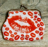 NEW Red Kiss Lip Print Kiss-Lock Coin Purse Pouch Wallet Red White Silver Photo 0