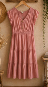 Sweet Wanderer Dress Maternity Flutter Sleeve Tiered Midi Dress Photo 0