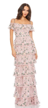 Mac Duggal 9069 Mauve‎ Off Shoulder Floral Embroidered Ruffle Tiered Gown NWT 10 Photo 0