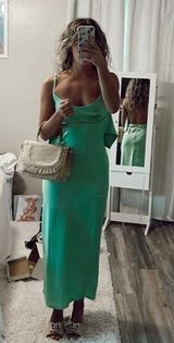 NWT Green Satin Maxi Dress Photo 0