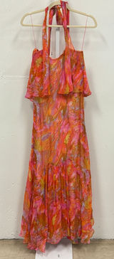 Foley + Corinna Silk Halter‎ Maxi Dress Orange Watercolor Print XS Boho Abstract Photo 0