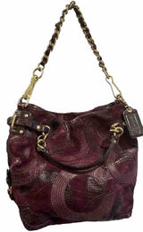 Coach‎ Inlaid C Brooke Purple Leather Suede Hobo Tote Bag 14506 Gold Hardware Photo 0