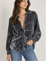 Pilcro by Anthropologie Gray Silver Velvet Blouse size Small Photo 0